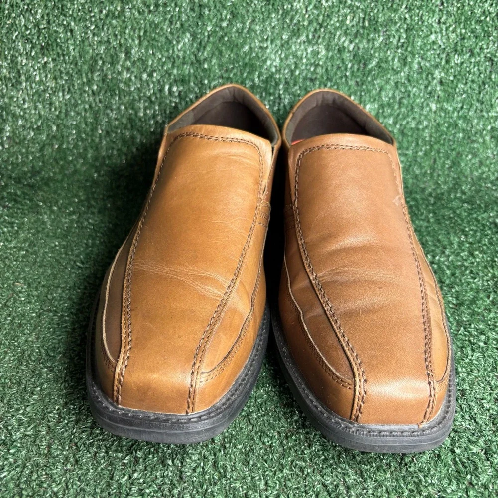 Rockport Leader BX2060 Leather Bike Toe Slip On Loafer Tan Brown Mens Sz 10 Wide